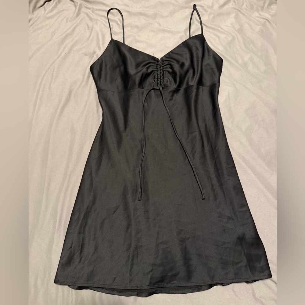 Dynamite Black Mini Slip Dress with Adjustable Front Tie